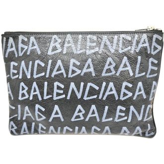 Balenciaga Black White Leather Clutch Bag (Pre-Owned)