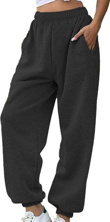Generic Women Baggy Sweatpants, Fleece Lined Joggers Warm Thermal Sweatpants Plain Loose Fleece Tracksuit Bottoms Elastic High Waist Trousers Solid Casual Win