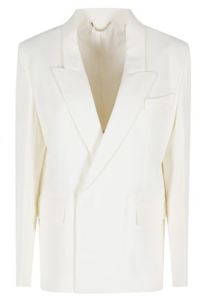 Victoria Beckham White Double-Breasted Tailored Viscose Blazer