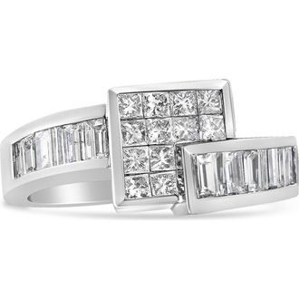 House of Brilliance 14K White Gold 1 1/2 Cttw Diamond Geometric Bypass Ring Band at Nordstrom, Size 7