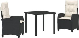 vidaXL Garden Dining Set 3 pcs Black Poly Rattan Vidaxl
