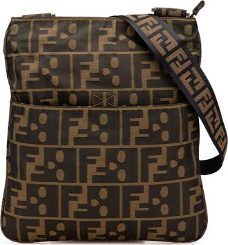 Fendi Pre-owned Womens Ff Logo Crossbody Adjustable Strap - Brown Textile - One Size