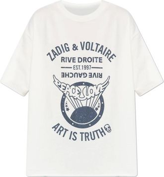Zadig&Voltaire Tops, Dames, Wit, S/M, Katoen, Cotton T-shirt met logo