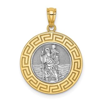 Diamond2Deal 14k Yellow Gold Solid St. Christopher Medal Greek Key Edge Pendant