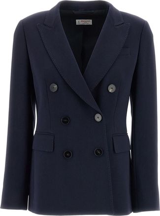 Alberto Biani Blue Structured Cady Double-Breasted Blazer