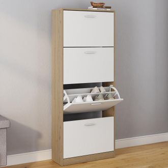 IDMarket Idmarket - Mueble Zapatero Klark Imitaci&oacute;n Haya 4 Puertas Blancas