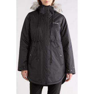 Columbia Suttle Mountain II Faux Fur Trim Water Repellent Insulated Jacket in Black at Nordstrom Rack, Size Medium