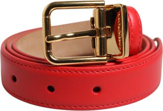 Dolce & Gabbana Womens Leather With Gold Metal Buckle Belt Red