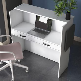 Dmora Escritorio Volador, Una Repisa, 2 Cajones, Mostrador De Recepci&oacute;n, 110x40x110h Cm Blanco