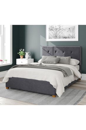 Aspire Home Accents Presley Upholstered Ottoman Storage Bed, Plush Velvet Fabric in Grey | Size: Super King