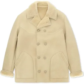 Fortela Shearling Double Breasted Jacket in Beige at Nordstrom, Size 52 Eu