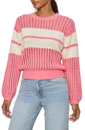 Sanctuary Open Stitch Cotton Sweater in Bloom Pink/White Stripe at Nordstrom, Size X-Large