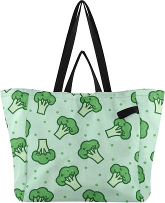 Generic Broccoli Dots Green pattern Reusable Canvas Tote Bag, Heavy Duty Grocery Shopping Bag with Large Capacity Hard Bottom Double Handles Work Groceries Tr
