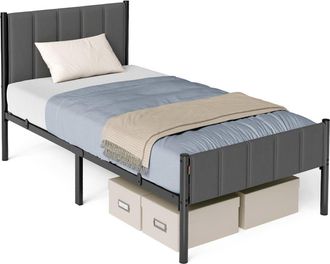 Vasagle Cama individual con cabecero tapizado de metal color gris