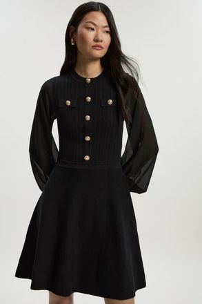 Karen Millen Chiffon Sleeve Military Mini Knit Dress in Black at Nordstrom, Size X-Small
