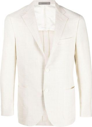 Corneliani single-breasted wool-blend blazer - men - Virgin Wool/Silk/Linen/Flax/Viscose - 48 - Neutrals