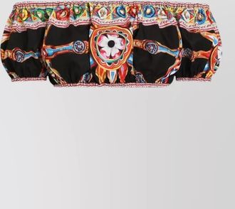 Dolce & Gabbana printed cotton off-shoulder cropped blouse