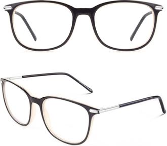 CGID Fake Glasses Men Women,High Fashion Metal Temple Horn Rimmed Clear Lens Glasses Frame,Full UV400 Protection CN79,Black Beige