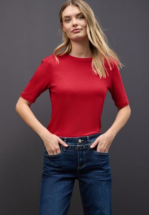 Street One T-Shirt STREET ONE, Damen, Gr. 42, racing rot, Jersey, Obermaterial: 50% Baumwolle, 50% Modal, unifarben, regular fit normal, Rundhals, gerader Abschl