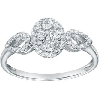 LuvMyJewelry Florayne 0.35 Ct 14K Gold Diamond Leaf Halo Ring in 14K White Gold at Nordstrom, Size 6.5