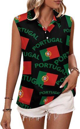 Generic Portugal Flag Women Golf Shirt Polo Tank Top Tennis Sleeveless T-Shirt Collared Vest M