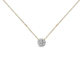 House of Brilliance 14K Yellow Gold Plated Sterling Silver 3/8 Cttw Diamond Cluster Pendant Necklace