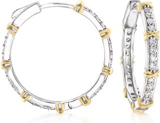 Ross-Simons CZ Hoop Earrings in Sterling Silver With 18kt Gold Over Sterling