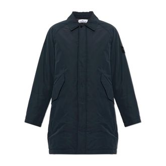 Stone Island Ge&iuml;soleerde jas met logopatch - Heren - Parka Jassen - Blauw - L - Leer - Jassen