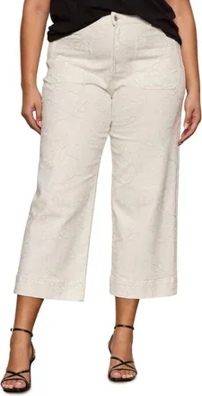 Sanctuary The Marine Embroidered Crop Wide Leg Jeans in Chalk White at Nordstrom, Size 16W