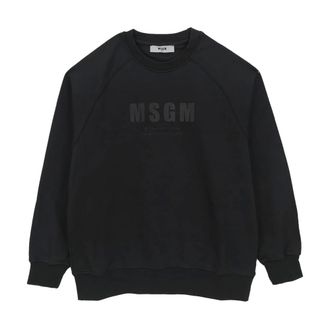 Msgm Crewneck Cotton Sweatshirt with Brushed Logo - male - MSGM - Kids Sweatshirts - Black - 12 Y - Kids