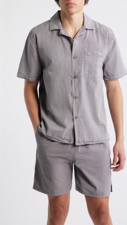 Alex Crane Air Cotton Camp Shirt in Silver at Nordstrom, Size Xx-Large
