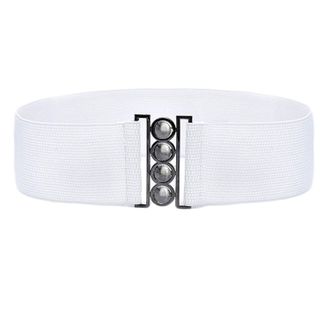 Generic JIER Womens Wide Elastic Waist Belt for Dresses Waistband Ladies Wide Stretch Elastic Stretchy Wide Belts Dress Thin Metallic Buckle Waist Belt (White