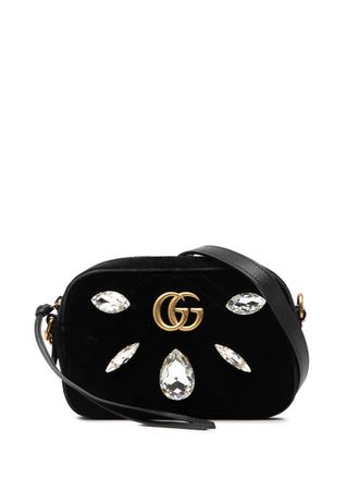 Gucci 2016-2025 Mini GG Marmont Crystal Embellished Matelasse Velvet crossbody bag - women - Velvet - One Size - Black