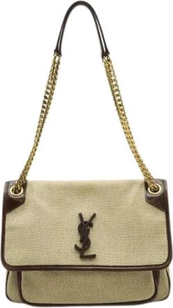 Saint Laurent Pre-owned Linnen Schoudertas - Dames - Vintage Schoudertas - Beige - ONE Size - Linnen - Vintage