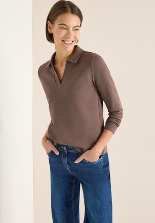 Cecil Langarmshirt CECIL, Damen, Gr. XXL (46), urban taupe, Jersey, Obermaterial: 78% Baumwolle, 16% Polyester, 6% Elasthan, unifarben, normal h&uuml;ftbedeckend