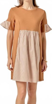 English Factory Knit Stripe Woven Mixed Dress In Brown