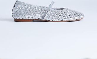 Topshop Bobbi - Ballerine in pelle intrecciata color argento