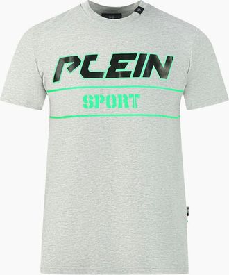 Philipp Plein Mens Plein Sport Green Highlighted Block Logo Grey T-Shirt - Size: 38
