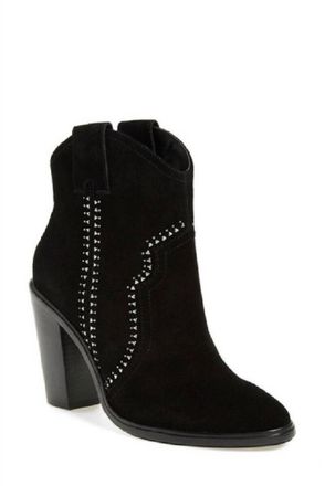 Joie Womens Studded Suede Leather Western Style Ankle Boots In Black