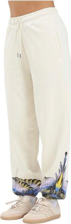 Marcelo Burlon Broeken, Dames, Beige, L, Wide Leg Trainingsbroeken