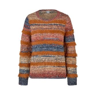 Rabe Gebreide trui met strepen en franjes - Dames - Truien - Veelkleurig - Maat: 2XL