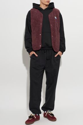 American Vintage Fleece Vest With Logo Patch, Mens, Burgundy
