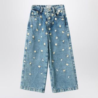 Il Gufo Blue jeans with daisy embroidery