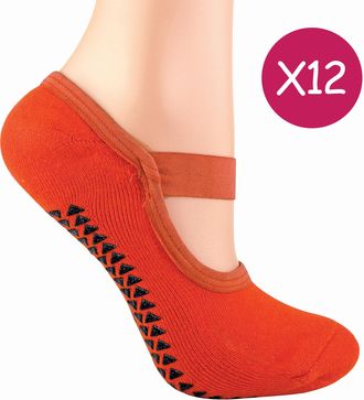 Sock Snob Womens 12 Pairs Ladies Non Slip Breathable Yoga Socks - Orange - Size UK 4-8