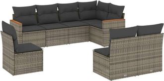 vidaXL Vidaxl - Set De Sof&aacute;s De Jard&iacute;n 8 Pzas Y Cojines Rat&aacute;n Sint&eacute;tico Gris