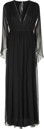 Alberta Ferretti Black Silk Chiffon Pleated Belted Silk Dress