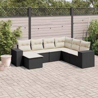 vidaXL Set De Comedor De Jard&iacute;n 7 Pzas Y Cojines Rat&aacute;n Sint&eacute;tico Negro Vidaxl