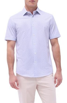 Bugatchi Miles OoohCotton Geo Print Short Sleeve Button-Up Shirt in Lilac at Nordstrom Rack, Size Xx-Large