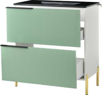 STILVORA Mueble Bajo Lavabo Con 2 Cajones Y Lavabo De Ceramica, Con Patas, Para Bano, En Mdf, Verde