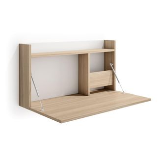 HERDASA Escritorio de pared de melamina nogal claro y blanco 25x90x35 cm